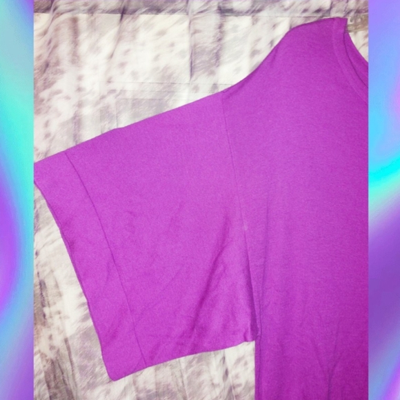 Nicole by Nicole Miller Tropical Orchid Purple Soft Knit Sweater Top Sz Large - Picture 4 of 7